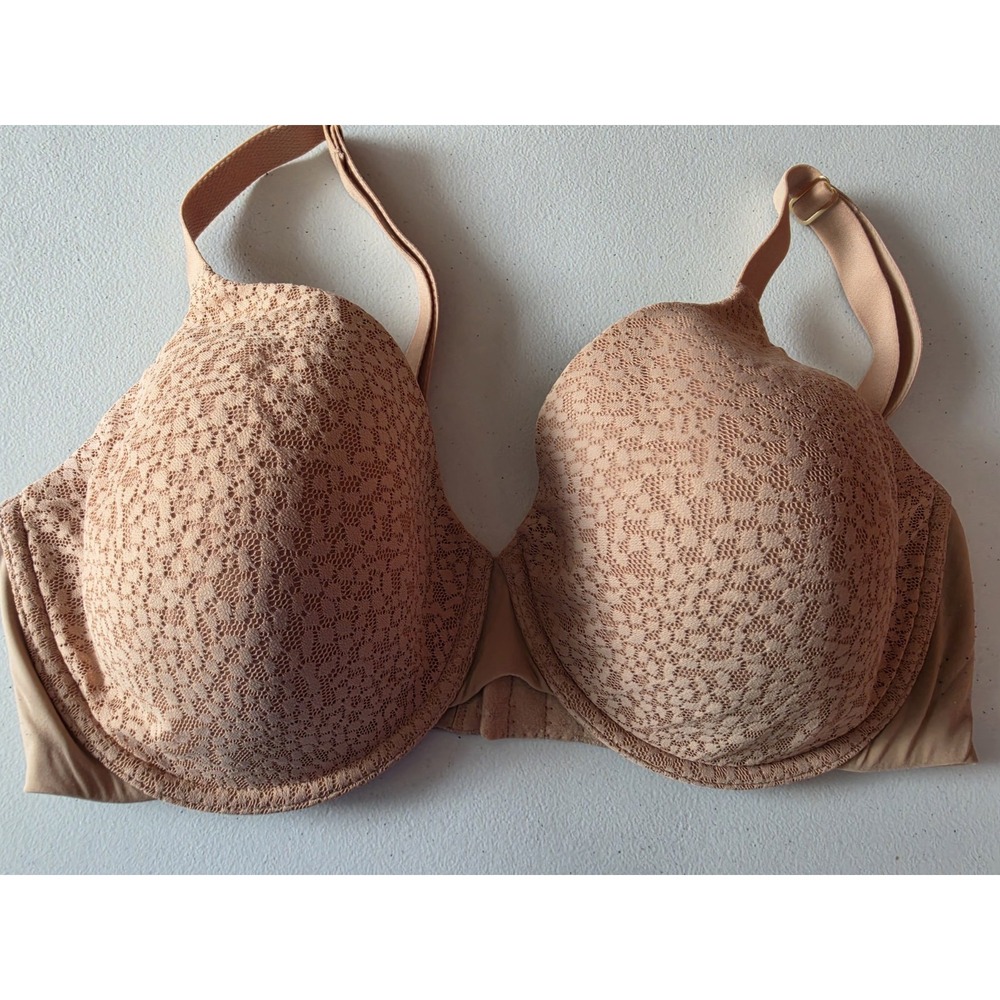 Natori 36D Nude Lace Underwire Bra Full Coverage Floral Lace Beige Lingerie $76
